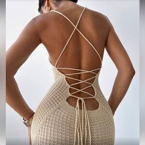Elegant Cream Knit Backless Dress